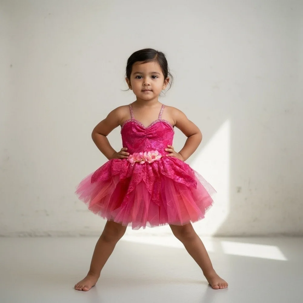 Girls Beautiful pink fairy floral dress dance costume / tutu